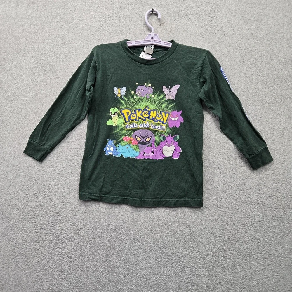 VINTAGE Pokemon x Nintendo Boys Shirt M Green Graphic Characters
